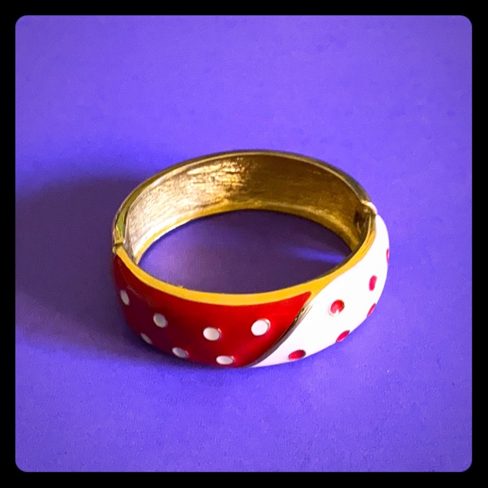 Red, white, gold and funky enameled cuff